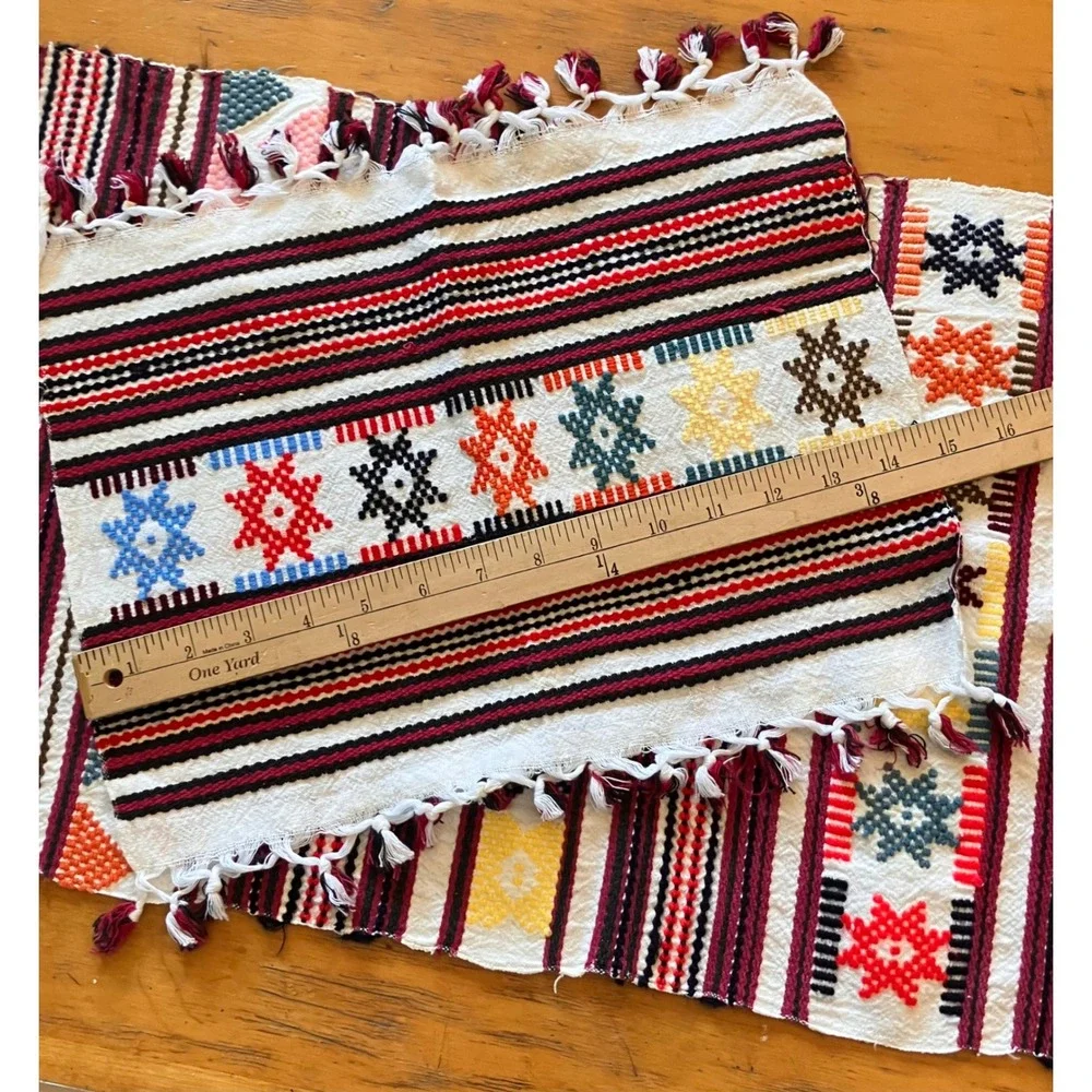 Woven Table Runner With 2 Placemats Set Aztec Tribal Geometric Boho Fringe